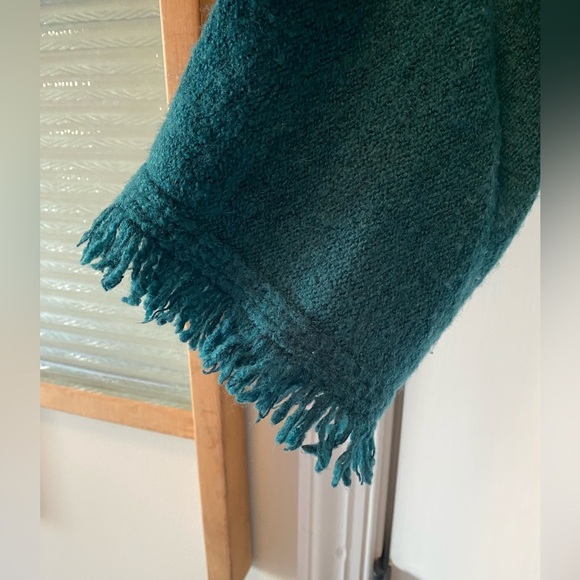 Anthropologie Teal Wool Blend Fringed Edge Sweater Size XS - Picture 4 of 8